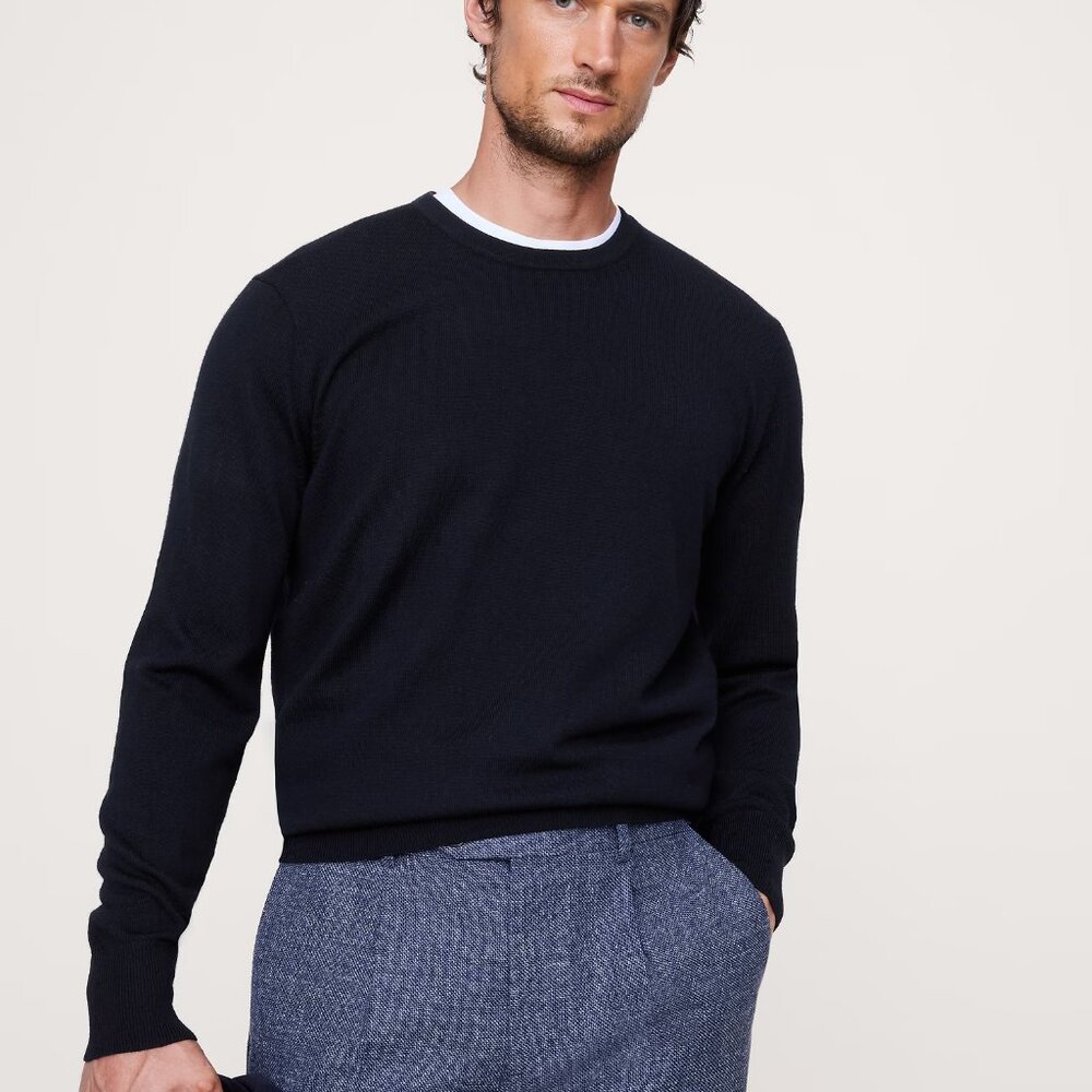 NEW Banana Republic Men's M Navy Blue Merino Crewneck Sweater